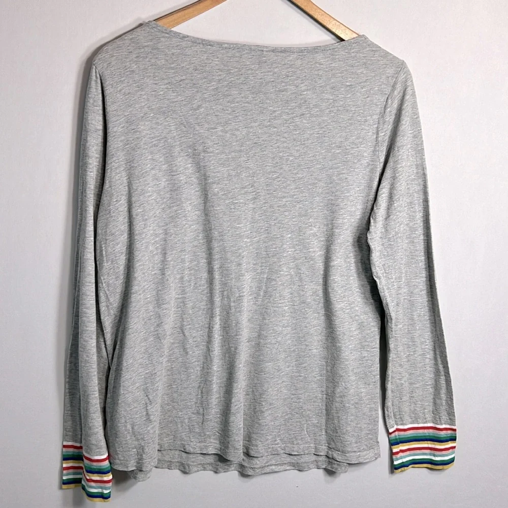 Boden Boatneck Gray Sweater with Rainbow Cuffs size M - Picture 5 of 6